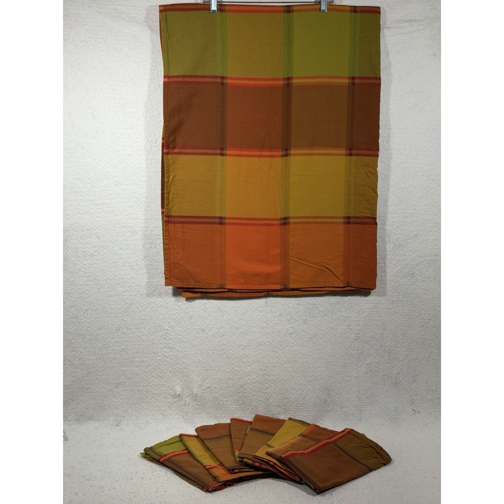 Department 56 Plaid Tablecloth & Napkins (8) Set 60x90 Fall Harvest Thanksgiving